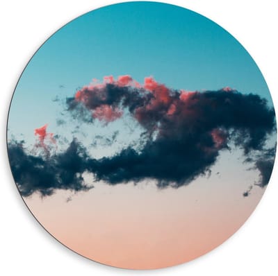 Dibond Wandcirkel - Wolken bij Roze/Blauwe Lucht - 80x80cm Foto op Aluminium Wandcirkel (met ophangsysteem)