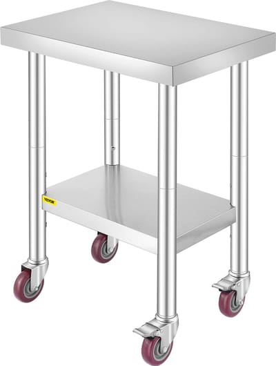 VEVOR Rvs Werktafel Roestvrij Staal Commerciële Keukentafel Voedselbereidingstafel 24x18x34in