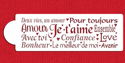 Designer Stencils French Words of Love Cookie Stencil - Groot Sjabloon