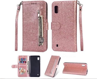 LuxeBass Hoesje geschikt voor Samsung Galaxy A01 Glitter Bookcase hoesje Portemonnee met rits - Rose Goud - telefoonhoes - gsm hoes - telefoonhoesjes