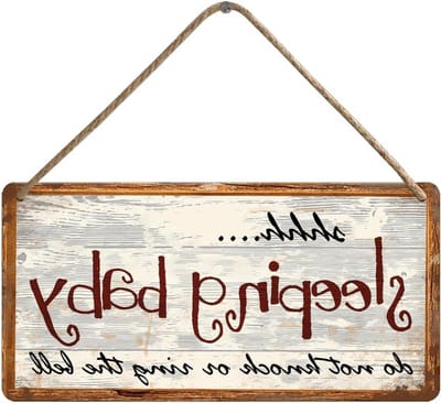 Deurbel Bord Baby Slapen - Niet Klop - Rustige Slaap - Voorgeboorde Gaten - 15x30 cm - Hout