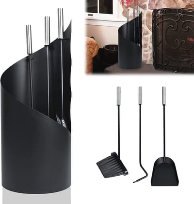 Haardaccessoires Set - 4-delige Roestvrij Stalen Haardbestek met Standaard en Gereedschap voor Houtkachel