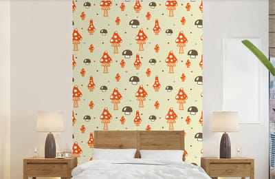 Behang - Fotobehang Patronen - Paddestoel - Oranje - Breedte 140 cm x hoogte 220 cm