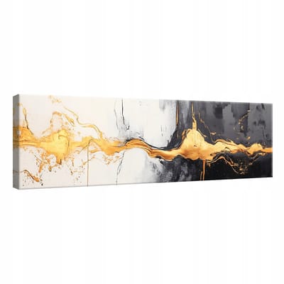 WALLARENA - Canvas schilderij - 145x45 cm - abstract zwart goud voor woonkamer slaapkamer keuken
