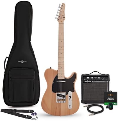 Knoxville elektrische gitaar Natural, 10 W gitaarversterker en accessoirepakket
