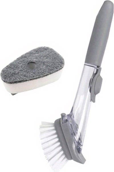 Livano Afwasborstel Met Zeepdispenser - Afwasborstel - Met Zeepreservoir - Dish Brush - Handvat + Opzetborstel + 2x Spons