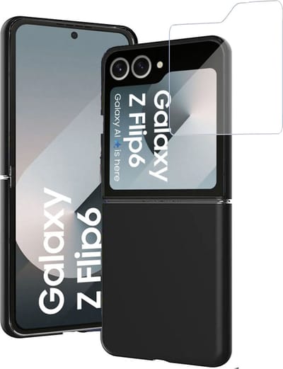 Geschikt voor Samsung Galaxy Z Flip 6 / Flip 7 FE - Hoesje + Screenprotector – Gehard Glas Cover + Suède Case Zwart
