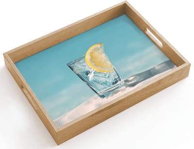 Dienblad hout 40x30 cm - Schootdienblad - Glas - ijsblokjes - Citroen - Borrelplank rechthoek - Plateau dienbladen