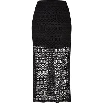 Urban Classics - Stretch Crochet Lace Midi Lange rok - XS - Zwart