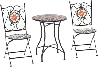 Bistroset - Tuinmeubel 3-delig - Tuinset - Balkonset voor 2 Personen - Tuinmeubelset met 2 Klapstoelen + Mozaïektafel - Zitgroep - Meubel - Loungeset - Meubelsets - voor Tuin, Balkon, Terras - Metaal - Veelkleurig
