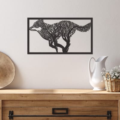 Wanddecoratie Wolf - Muurdecoratie Wolf - Muurdecoratie Hout - Wanddecoratie Hout - Muurdecoratie Woonkamer - Wanddecoratie Woonkamer - Wanddecoratie Industrieel - Wanddecoratie Dieren - Home Decor - Wall Line Art - 49 x 27.5 cm