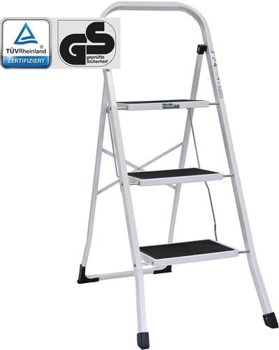 TRUTZHOLM Opvouwbare Trapladder 3 Treden Wit - TÜV/GS 150kg Huishoudtrap - Heavy Duty Trapje met Antisliptreden Keukentrap