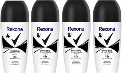 Rexona Deo Roller– Invisible Black & White - Voordeelverpakking 4 x 50 ml