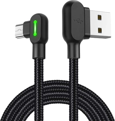 DrPhone MDD Series Micro-USB Oplaadkabel 2.4A – Oplaadsnoer - 90 graden Haaks Nylon Gevlochten Kabel & Data - 1.8 Meter