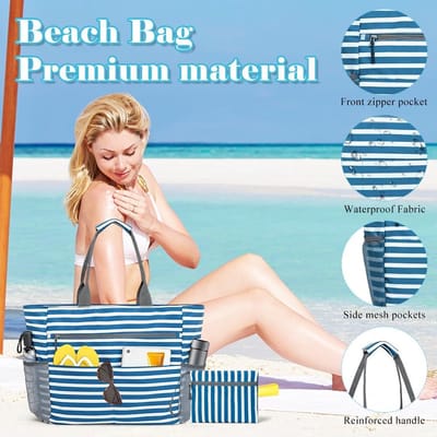 Thijox - Grote opvouwbare XXL strandtas met ritssluiting, waterdicht en zandafstotend, ideale badtas voor dames, gezin, strand, zwembad, picknick en r