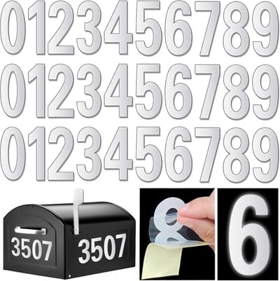 Reflecterende brievenbusnummers voor buiten - 30 stuks waterdichte brievenbusnummerstickers, groot 7,5 cm zelfklevend 0-9 vinylnummer voor brievenbus, deur, vuilnisbakken, adresnummer (wit)