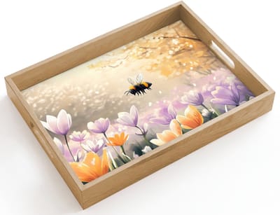 Dienblad hout 40x30 cm - Schootdienblad - Viooltjes - bij - Zonlicht - Borrelplank rechthoek - Plateau dienbladen