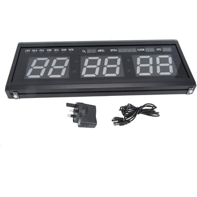 Groene digitale LED-wandklok, groot formaat, jumbo LED-wandtimer met kalender en temperatuurweergave. gray