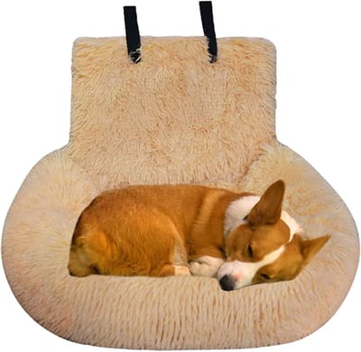 Reisbed Honden - Autostoel Huisdier - Veilig Reizen - Machinewasbare Hoes - 30 x 25 x 17 cm - Abrikoos