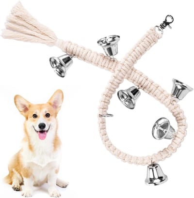 Hond Puppy Toilet Training Bells, Verstelbare Hangende Klokken voor Deur... (Wit & Zilver)