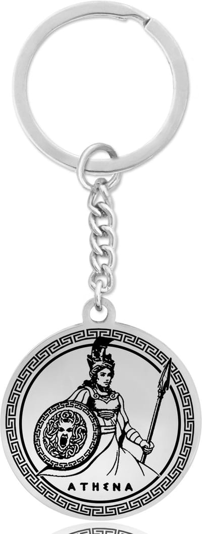 Griekse God Pallas Athena Sleutelhanger - Zilverkleurige Mythologie Talisman - Roestvrij Staal - Olympus Cadeau - Pax Amare