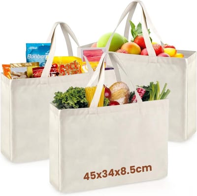 Katoenen canvas boodschappentas 45 x 35 cm - 3 stuks - herbruikbaar - personaliseerbaar - milieuvriendelijke stoffen tas voor boodschappen en meer