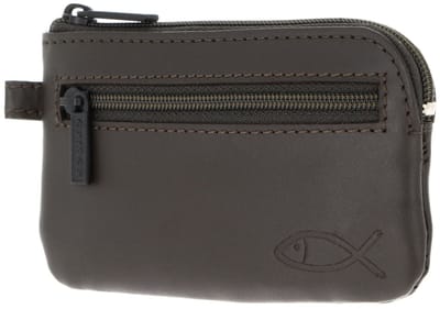 oxmox Leren sleutelgeval Leather Keyholder Freedom Fish Embossed Brown donkerbruin