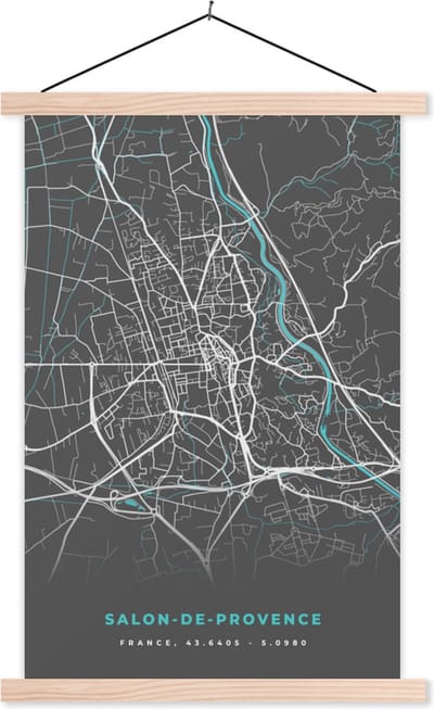 Posterhanger incl. Poster 40x60 cm - Schoolplaat - Salon-de-Provence - Stadskaart - Kaart - Plattegrond - Frankrijk - Textielposter - Blanke latten - Stadskaart