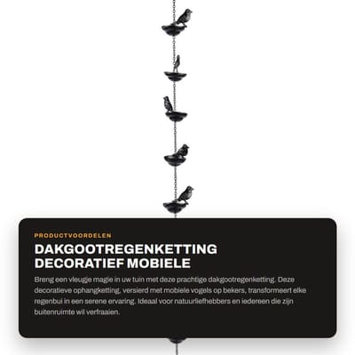 Dailygoods - Dakgootregenketting - Decoratief - Mobiele vogels op bekers - Unieke buitenophangketting - Sfeervol voor tuin en balkon - 1-delige set