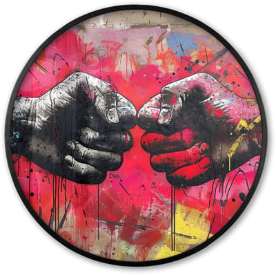 Poster in lijst Rond - Fotolijst 60x60 cm - Posters - Street art - Graffiti - Handen - Kunst - Abstract - Ronde posterlijst zwart - Decoratie - Wanddecoratie woonkamer - Muurdecoratie slaapkamer