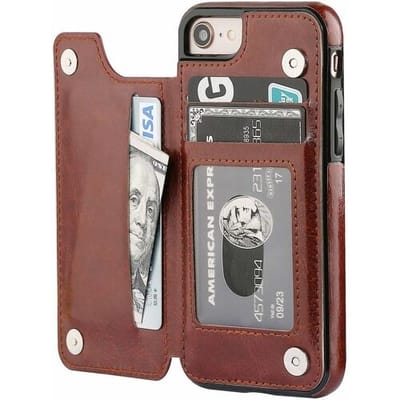 ShieldCase telefoonhoesje geschikt voor Apple iPhone SE 2022 wallet case - bruin - Bookcase hoesje portemonnee - Walletcase flipcase shockproof hoesje pasjeshouder