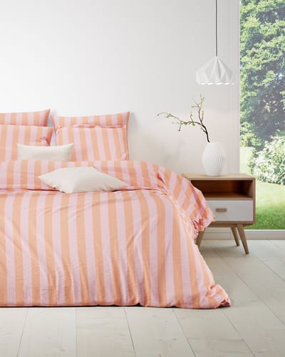 Mistral Home - DEKBEDOVERTREK - katoen renforcé - 140 x 200 cm + 65 x 65 cm - eenpersoons - strepen - roze