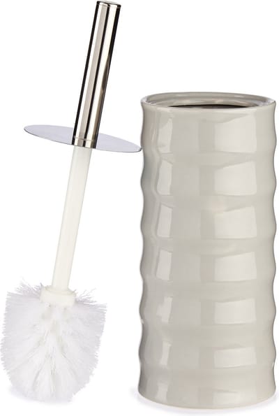 Toiletborstel kiezelgrijs gestreept keramiek 31 cm - Wc-borstels