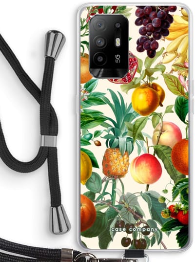 Case Company® - Hoesje met koord geschikt voor Oppo A94 5G hoesje met Koord - Classic Flora - Telefoonhoesje met Zwart Koord - Bescherming aan alle Kanten en Over de Schermrand