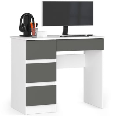Bureau Links A-7 / Computerbureau / Computer Tafel / Bureautafel Links / Wit - Grafietgrijs / 90 x 77 x 50 cm