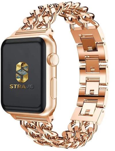 Stravo luxe stalen horlogebandje - Geschikt voor Apple Watch 42mm (Series 11/10), 41mm (Series 9/8/7), 40mm (Series 6/5/4/SE 1/2/3), 38mm (Series 3/2/1) - Hoogwaardig RVS Stalen band - Chain Schakel Bandje - Roségoud