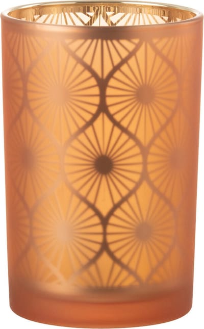 J-Line windlicht Ruit Bloemen - glas - oranje - large