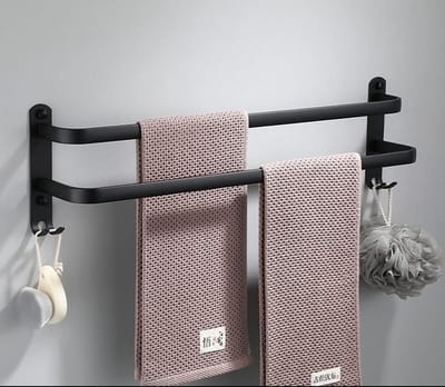 Handdoekrek Badkamer - Handdoekhouder Wandmontage - Handdoeken Drogen - Ruimte Aluminium Materiaal - 30cm 2 Lagen - Zwart