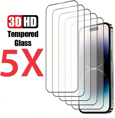 5x Screenprotector Tempered Glass Glazen Gehard Screen Protector 2.5D 9H (0.3mm) - Geschikt Voor: iPhone 15 Pro Max