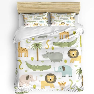 Jungle Bos Cartoon Dier Leeuw Olifant 3-delig Beddengoed Set Voor Tweepersoonsbed Huis Textiel Dekbedovertrek Dekbedhoes Kussensloop 140x200cm 3pcs