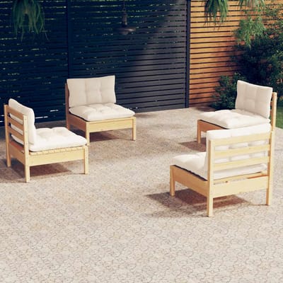 vidaXL - 4-delige - Loungeset - met - crèmekleurige - kussens - grenenhout