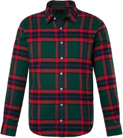 JP 1880 - Heren - Geruit flanellen overhemd lange mouw kentkraag Modern Fit - Flessengroen - Maat 8XL