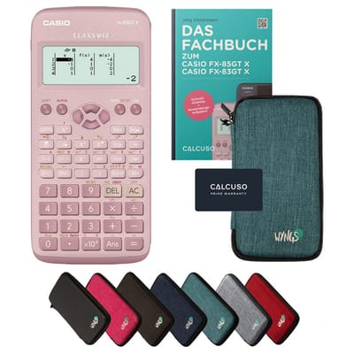 Casio fx-83GT X incl. beschermhoes Turkoois & vakboek (64 pagina's, DIN A5) – Wetenschappelijke rekenmachine – Smart Set
