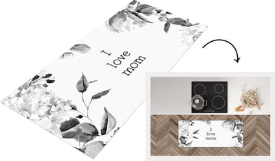 Keukenloper - Loper keuken - Spreuken - Quotes I Love Mom - Moederdag - Bloemen - Mama - Moeder - zwart wit - 120x50 cm - Keukenloper vinyl