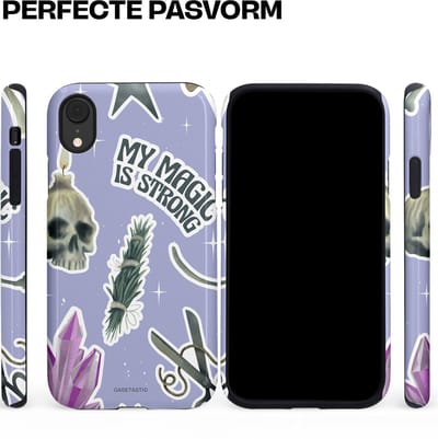 Casetastic hoesje geschikt voor Apple iPhone XR - Dubbellaagse bescherming - Lila Paarse Hekserij Strong Magic Sterren Collage - Fashion Case - Lila Lichtgrijs Wit