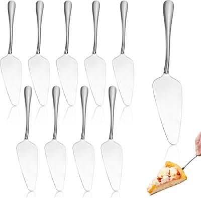10 stuks taartschep van roestvrij staal, taartschep, taartschep met gekartelde randen, taartschep met mes voor restaurants, feesten en bruiloften, vaatwasmachinebestendig