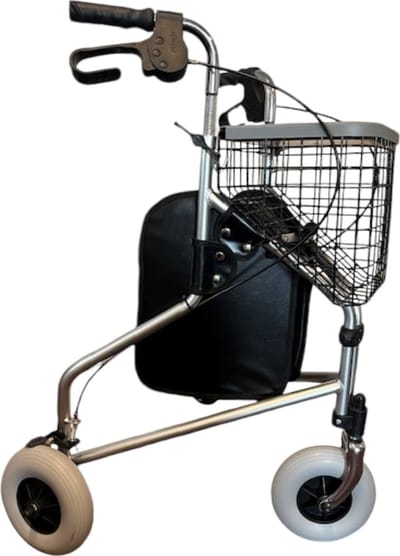 Premis Delta Drie-Wiel Rollator – Lichtgewicht 6,45 kg – Opvouwbaar – Inclusief Tas, Mand en Dienblad – Verstelbaar 84-102 cm – Zilver