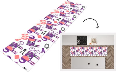 Keukenloper - Loper keuken - Olifanten - Bladeren - Paars - Patroon - 200x50 cm - Keukenloper vinyl