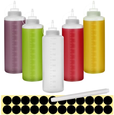Dailygoods- Knijpflessen 32 oz - 5 Pack - BPA-vrij - Lekvrij - Geschikt voor sauzen - Eenvoudig te vullen - Morsbestendig - Sauzenflessen
