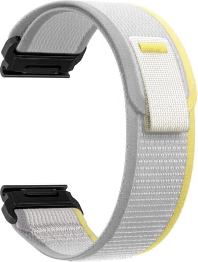 Stravo Trail Loop Nylon Sport bandje 22mm QuickFit voor Garmin Fenix E 47MM / Fenix 8 47mm/7/7 Pro/6 GPS/6 Pro/5/5 Plus - Elastische Nylon Klittenbandjesluiting, Vervangingsriem voor Garmin Quatix 7 pro/Descent G1/EPlX gen2 - Geel/Grijs